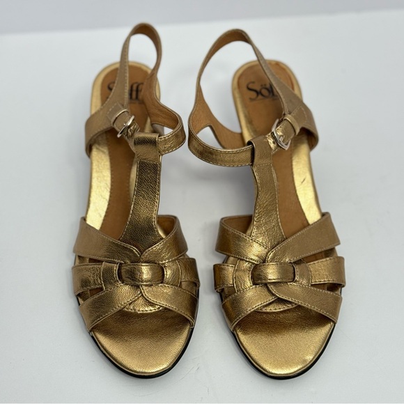 Sofft Leather Gold Metallic Comfort High Heels M Slingback Sandals 8M Dress Shoe - Picture 2 of 13